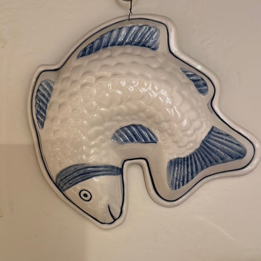 Blue and White Ceramic Fish Wall Decor